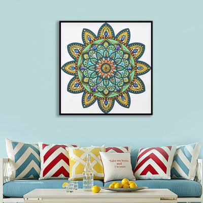 Yellow and Green Mandala Flower Special Shaped Drills Diamond Painting