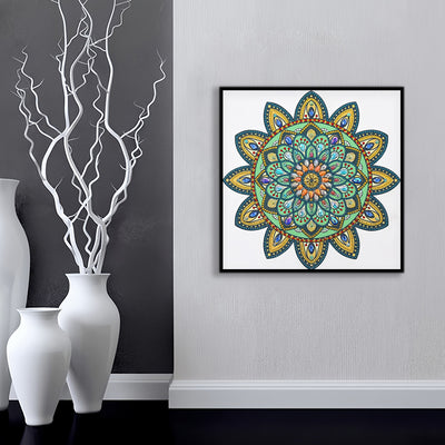 Yellow and Green Mandala Flower Special Shaped Drills Diamond Painting