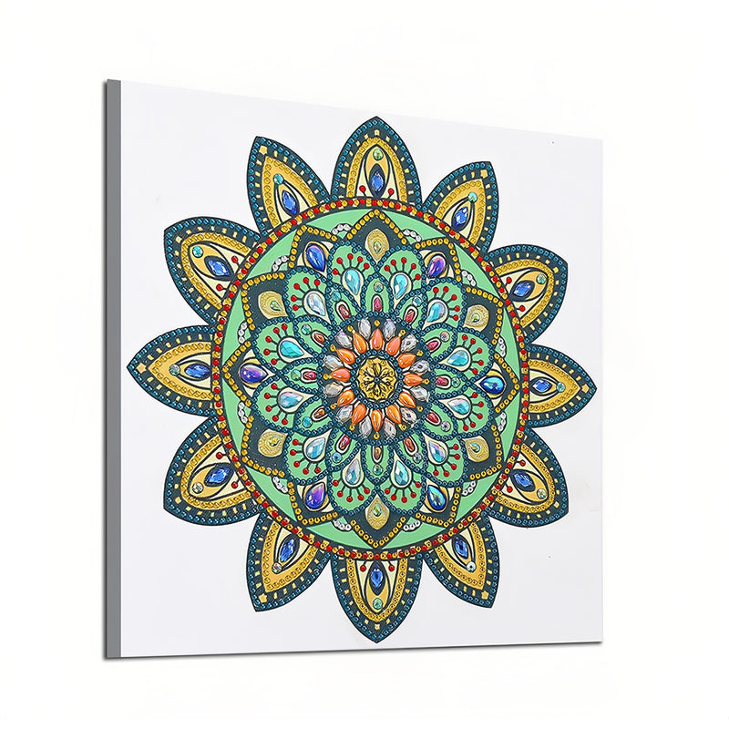 Yellow and Green Mandala Flower Special Shaped Drills Diamond Painting