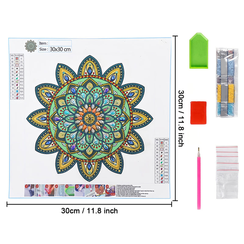 Yellow and Green Mandala Flower Special Shaped Drills Diamond Painting