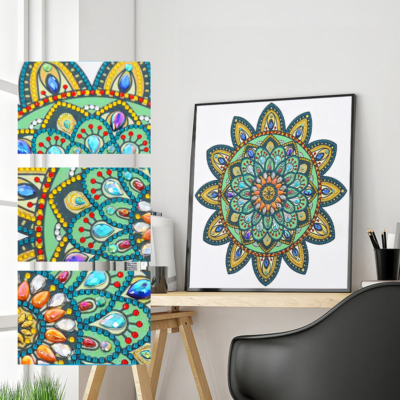 Yellow and Green Mandala Flower Special Shaped Drills Diamond Painting