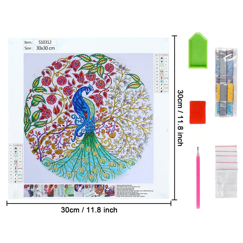 Peacock and Flower Tree Special Shaped Drills Diamond Painting