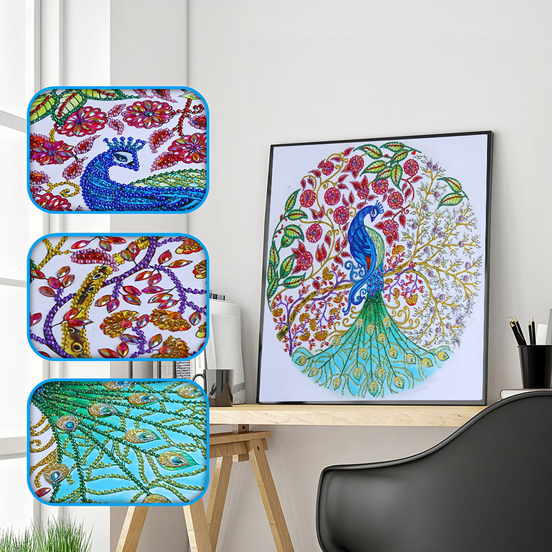 Peacock and Flower Tree Special Shaped Drills Diamond Painting