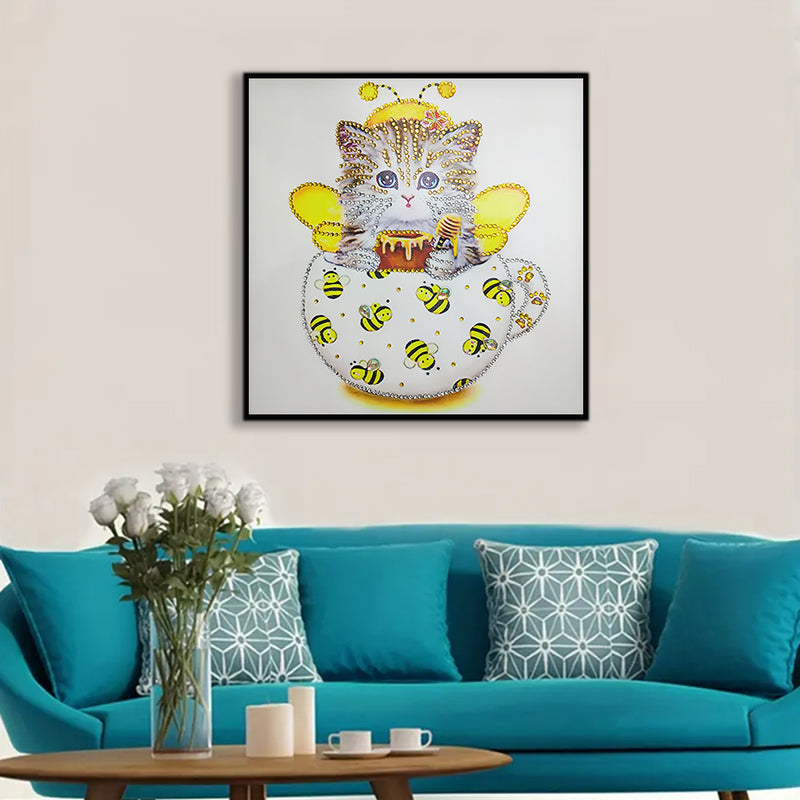 Yellow Bee Cup Cat Special Shaped Drills Diamond Painting