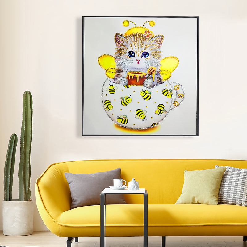 Yellow Bee Cup Cat Special Shaped Drills Diamond Painting