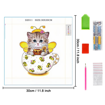 Yellow Bee Cup Cat Special Shaped Drills Diamond Painting