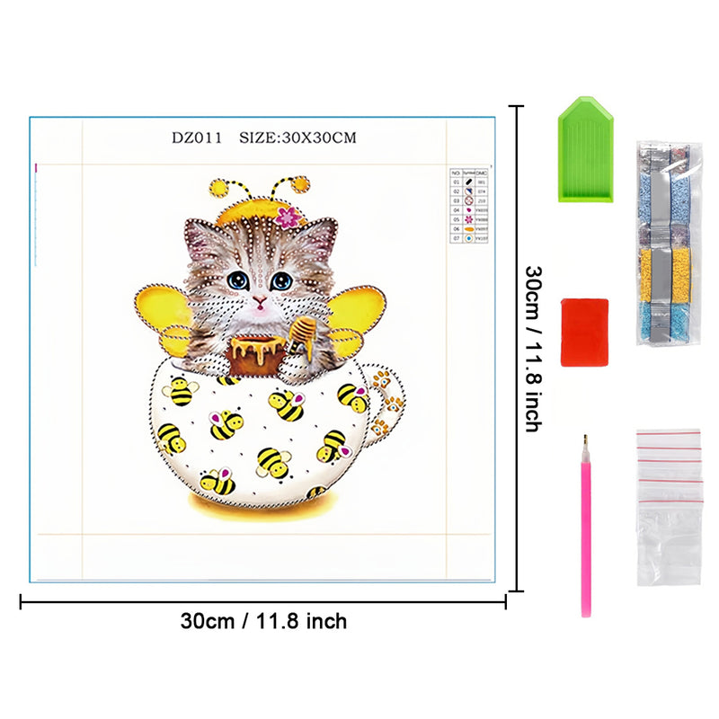 Yellow Bee Cup Cat Special Shaped Drills Diamond Painting