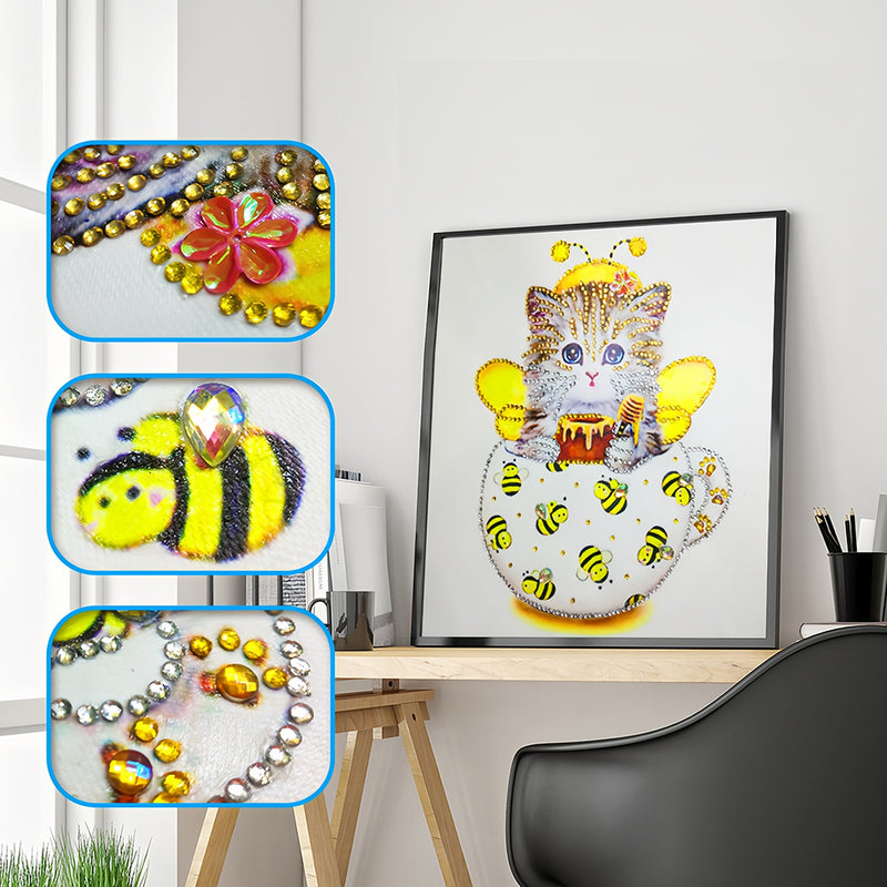 Yellow Bee Cup Cat Special Shaped Drills Diamond Painting