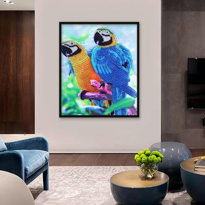 Blue and Orange Parrots Special Shaped Drills Diamond Painting