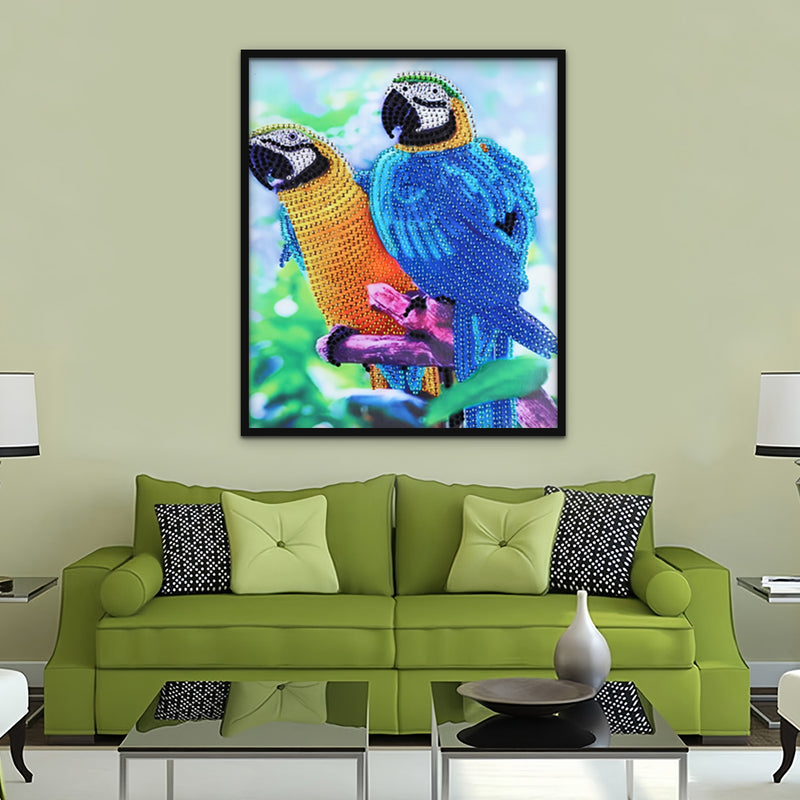 Blue and Orange Parrots Special Shaped Drills Diamond Painting