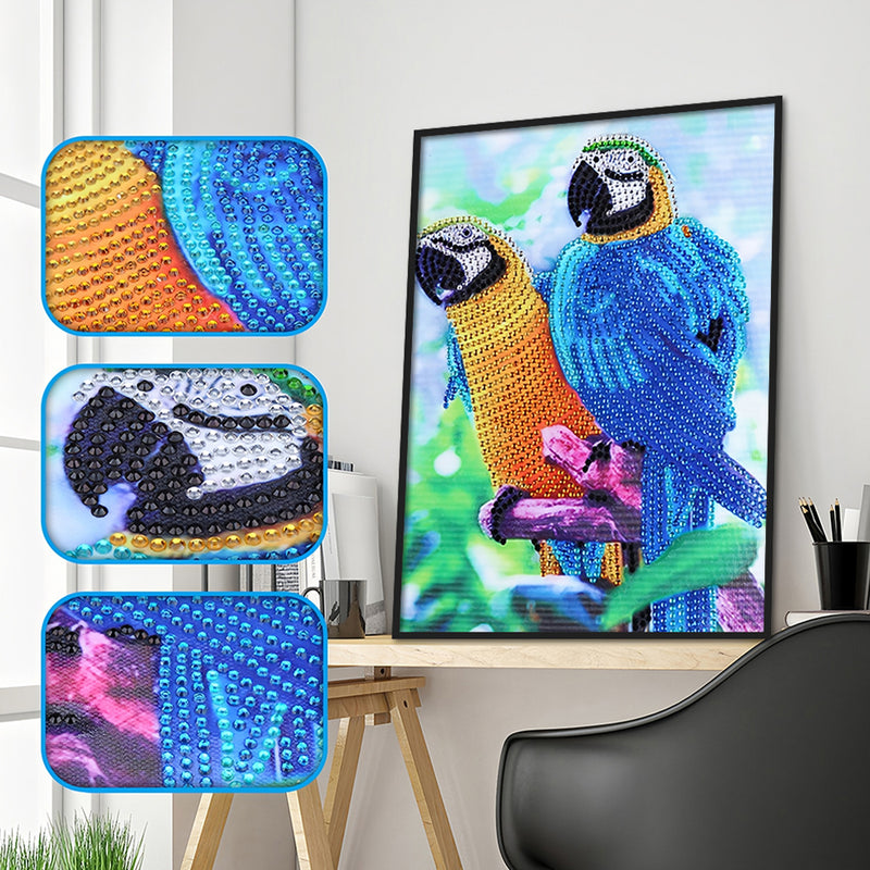 Blue and Orange Parrots Special Shaped Drills Diamond Painting