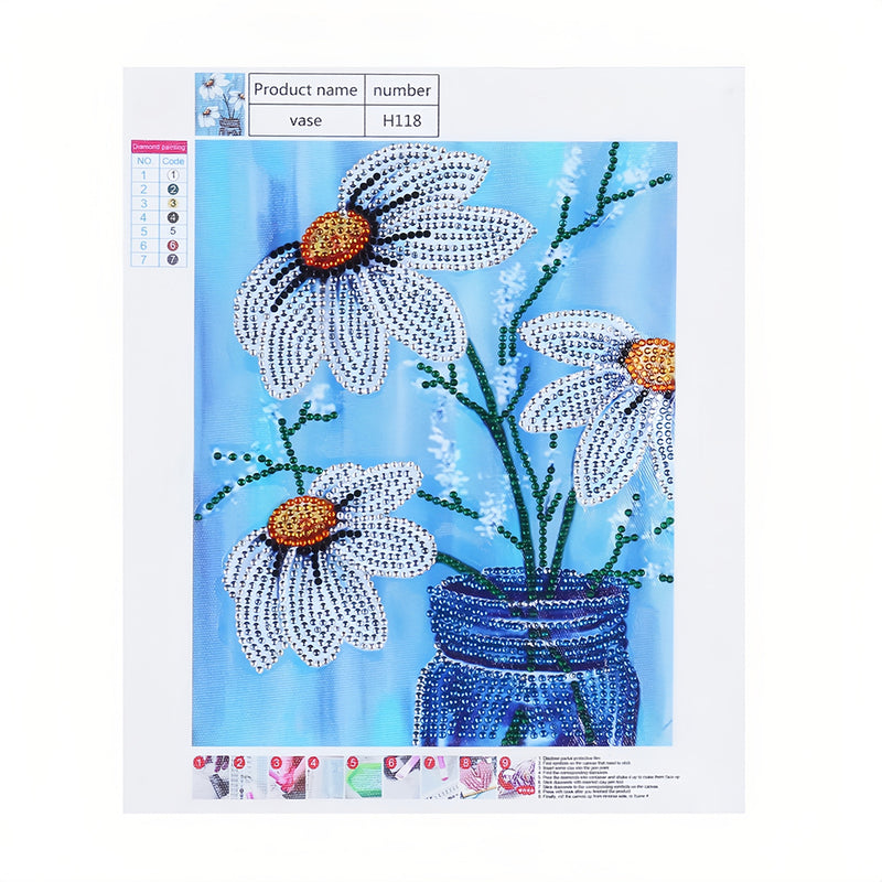 Daisy in Blue Vase Special Shaped Drills Diamond Painting