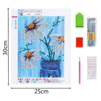 Daisy in Blue Vase Special Shaped Drills Diamond Painting