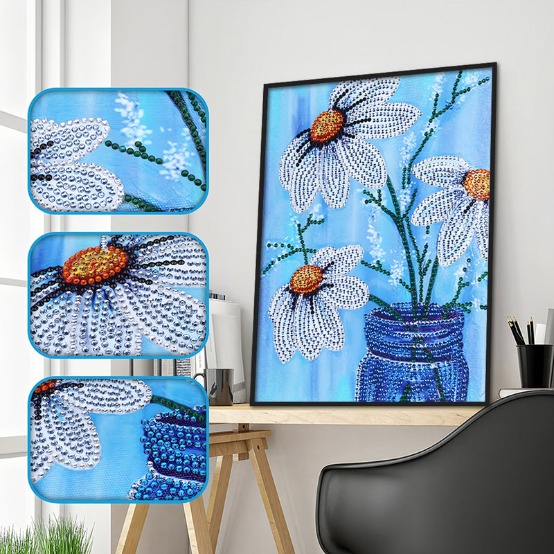 Daisy in Blue Vase Special Shaped Drills Diamond Painting