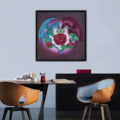 Dragon and Red Rose Special Shaped Drills Diamond Painting