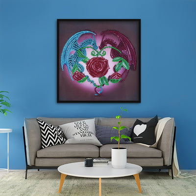 Dragon and Red Rose Special Shaped Drills Diamond Painting