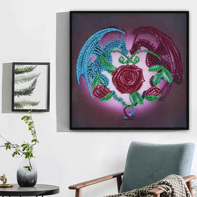 Dragon and Red Rose Special Shaped Drills Diamond Painting