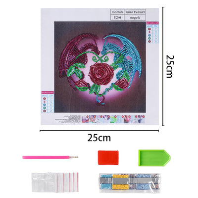 Dragon and Red Rose Special Shaped Drills Diamond Painting