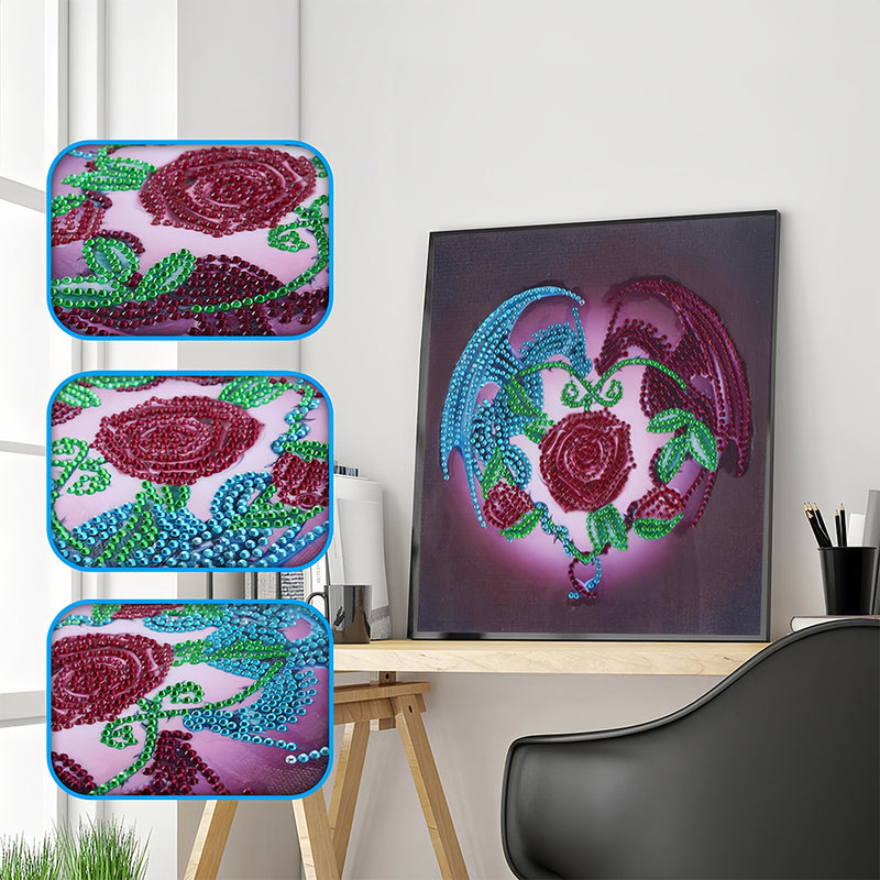 Dragon and Red Rose Special Shaped Drills Diamond Painting