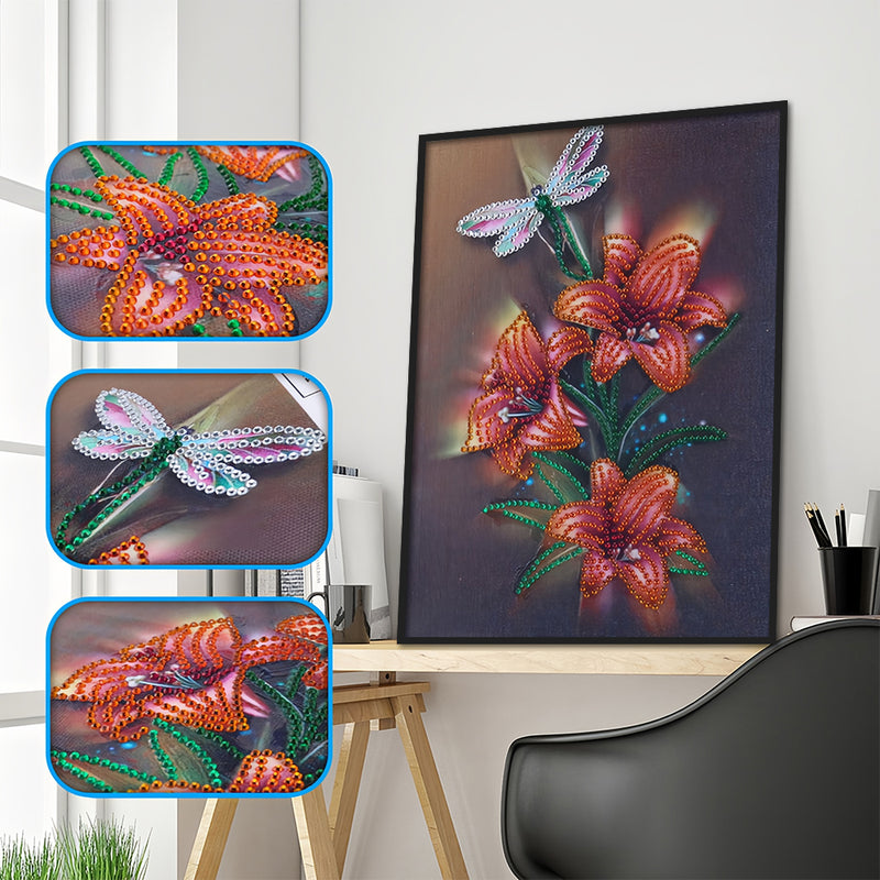 Lily and Dragonfly Special Shaped Drills Diamond Painting