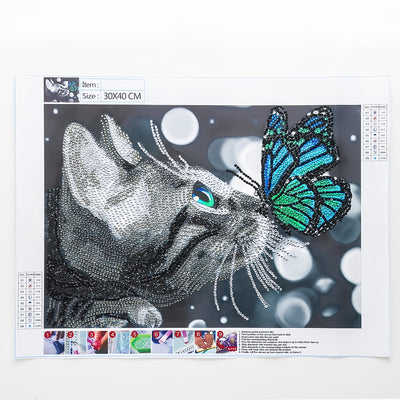 Cat and Blue Butterfly Special Shaped Drills Diamond Painting