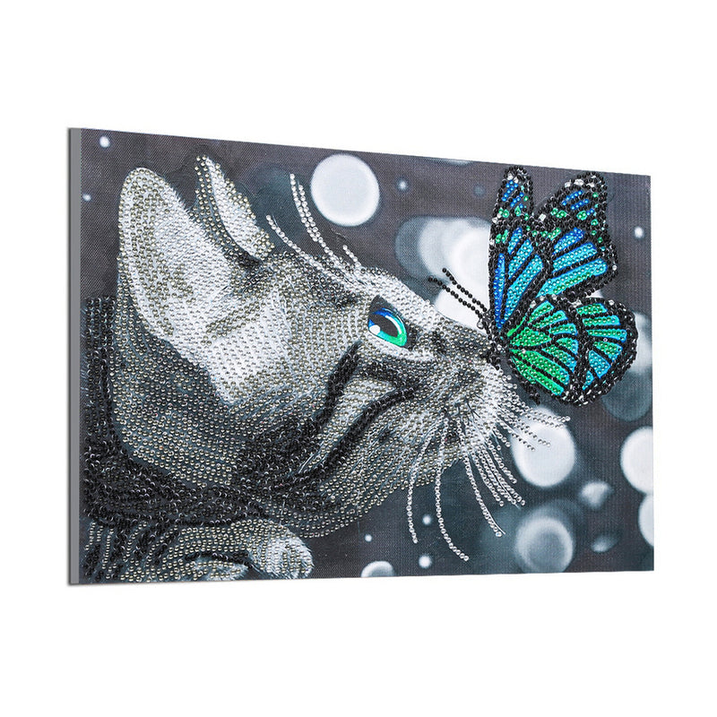 Cat and Blue Butterfly Special Shaped Drills Diamond Painting