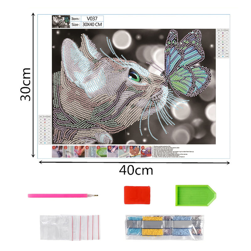 Cat and Blue Butterfly Special Shaped Drills Diamond Painting