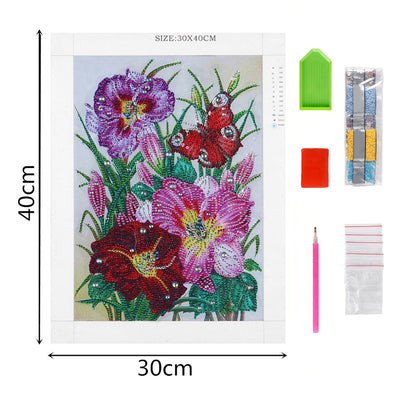 Red and Pink Flower Special Shaped Drills Diamond Painting