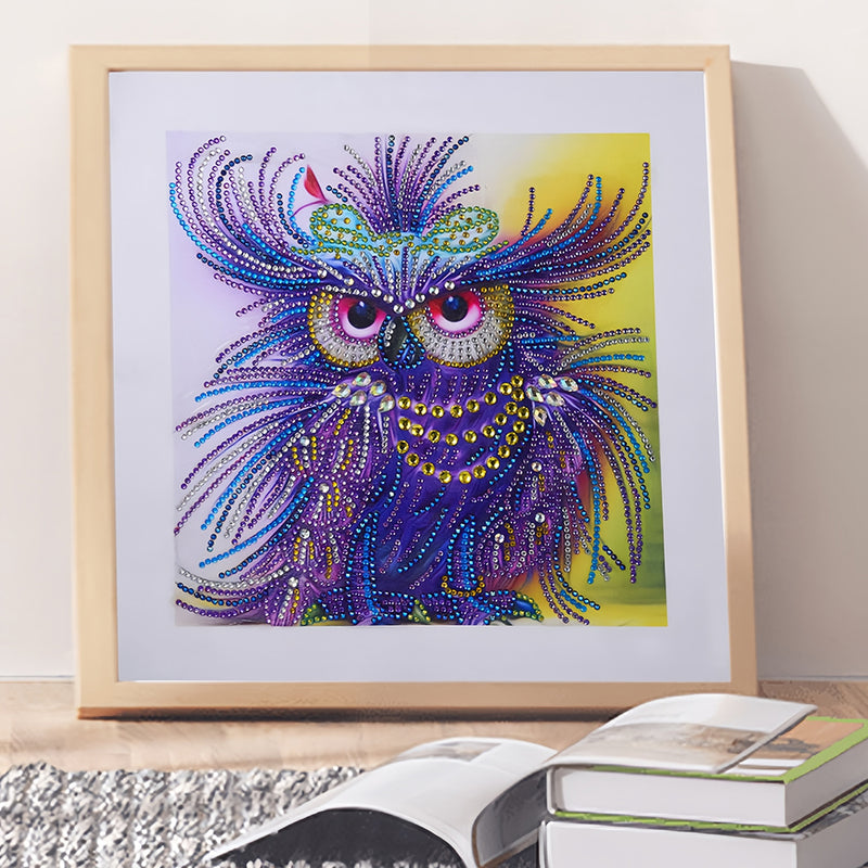 Blue and Purple Owl Special Shaped Drills Diamond Painting