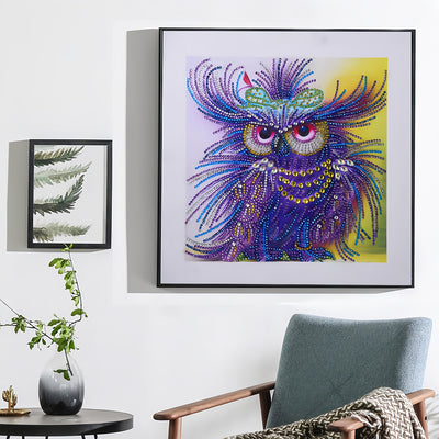 Blue and Purple Owl Special Shaped Drills Diamond Painting