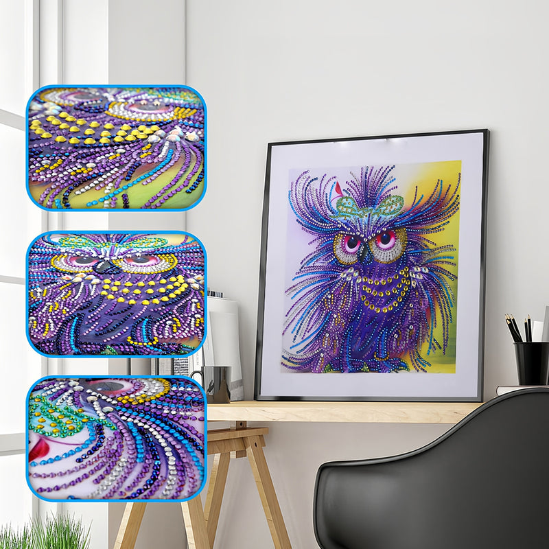 Blue and Purple Owl Special Shaped Drills Diamond Painting