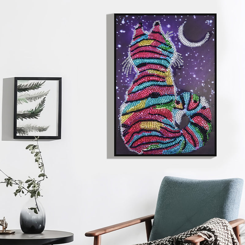 Rainbow Cat under the Moonlight Special Shaped Drills Diamond Painting