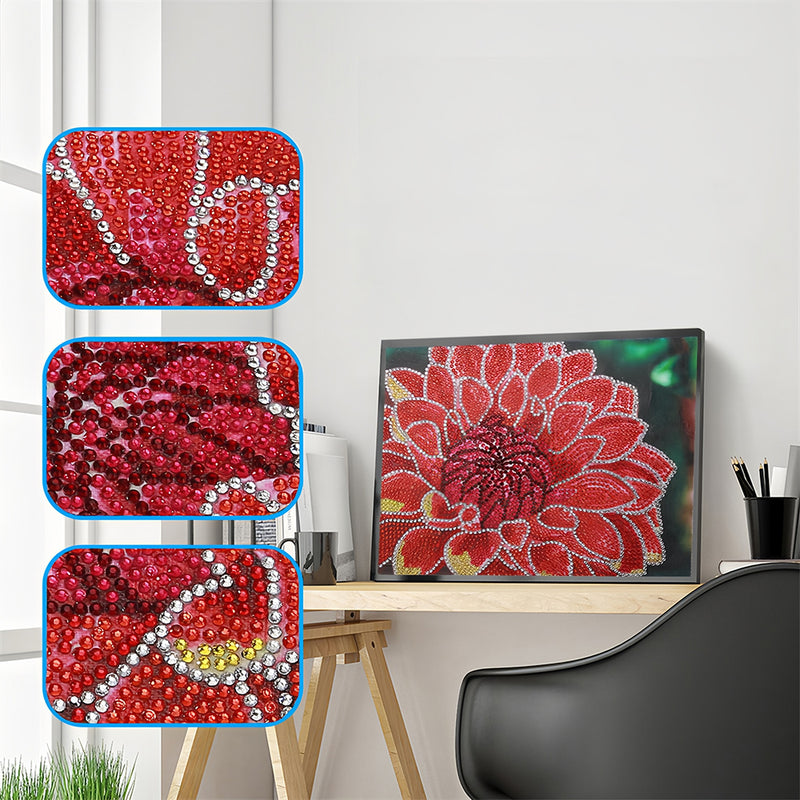 Red Chrysanthemum Special Shaped Drills Diamond Painting