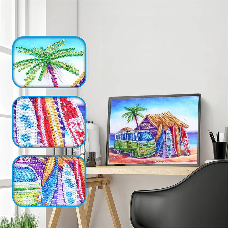 Surf Hut and Bus Special Shaped Drills Diamond Painting