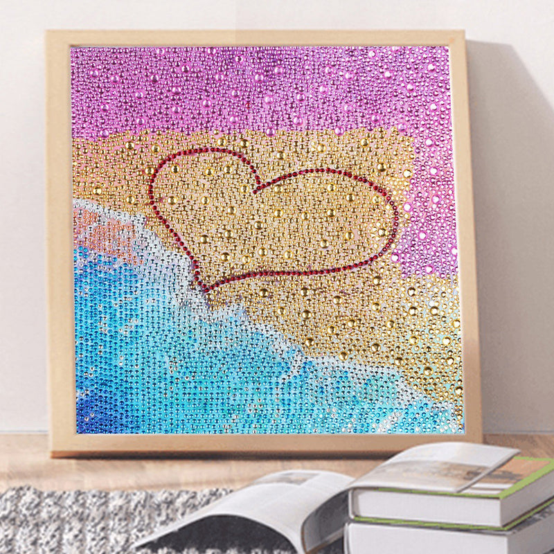 Heart Shape on the Beach Special Shaped Drills Diamond Painting