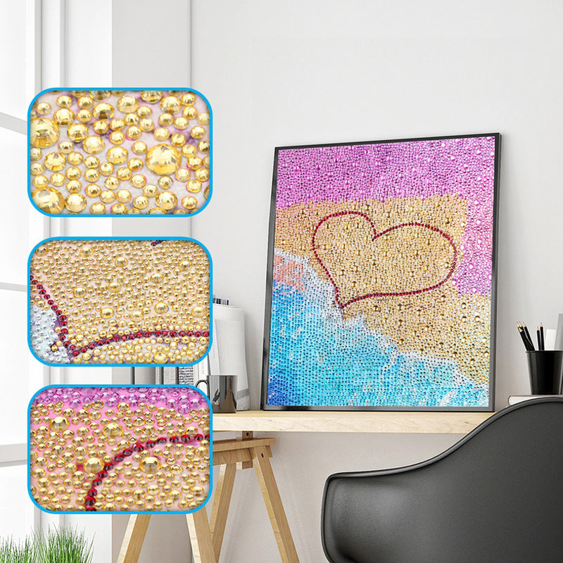 Heart Shape on the Beach Special Shaped Drills Diamond Painting