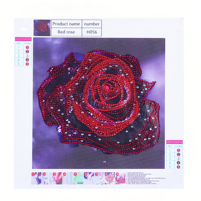 Red Rose with Dewdrops Special Shaped Drills Diamond Painting