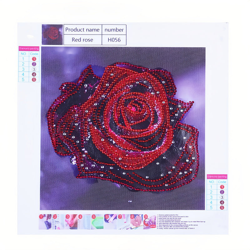 Red Rose with Dewdrops Special Shaped Drills Diamond Painting