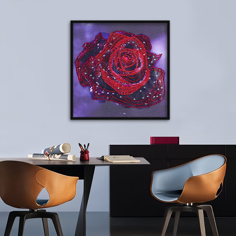 Red Rose with Dewdrops Special Shaped Drills Diamond Painting