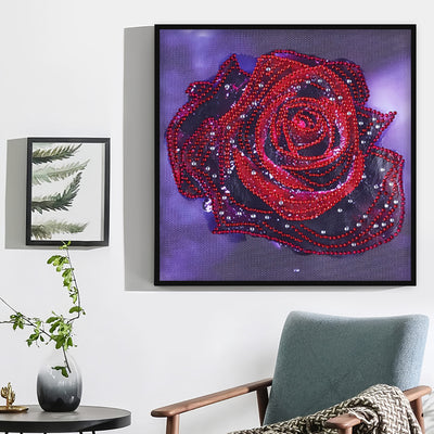 Red Rose with Dewdrops Special Shaped Drills Diamond Painting