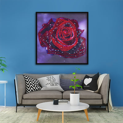 Red Rose with Dewdrops Special Shaped Drills Diamond Painting