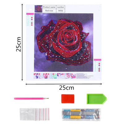 Red Rose with Dewdrops Special Shaped Drills Diamond Painting