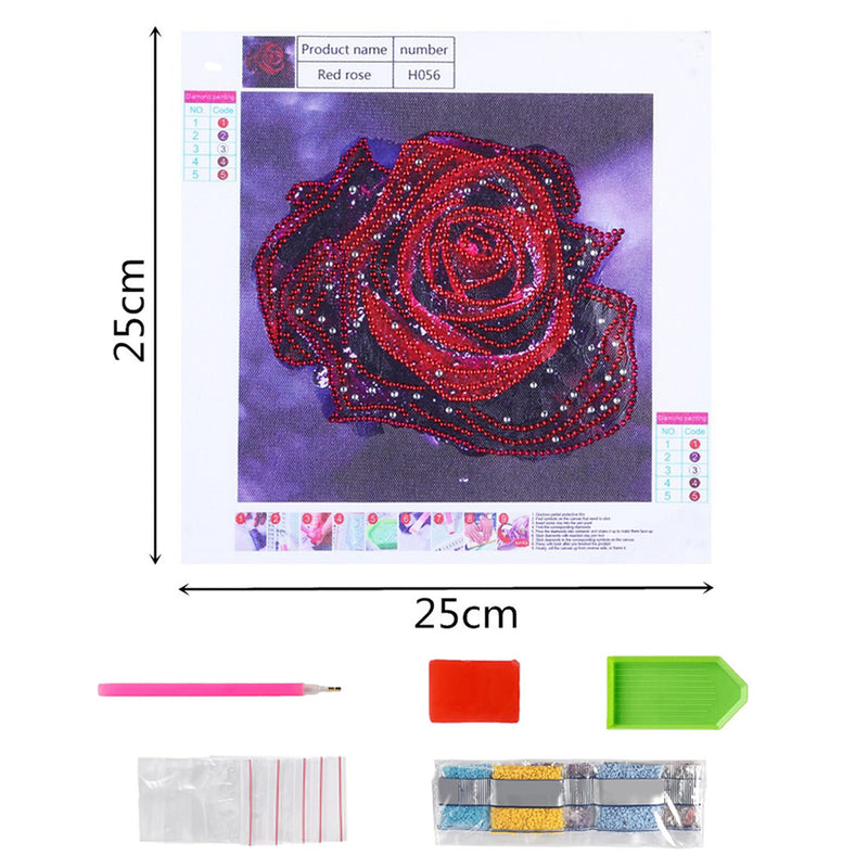 Red Rose with Dewdrops Special Shaped Drills Diamond Painting