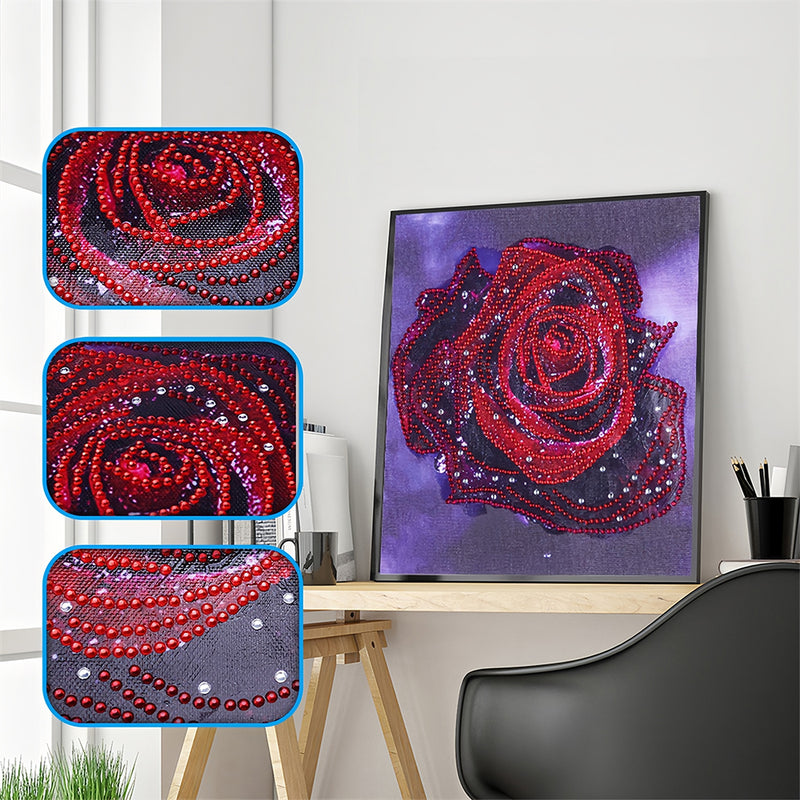 Red Rose with Dewdrops Special Shaped Drills Diamond Painting