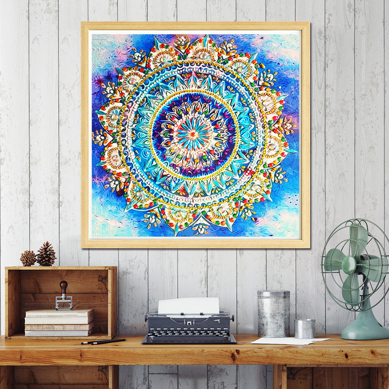 Golden and Blue Lotus Mandala Special Shaped Drills Diamond Painting