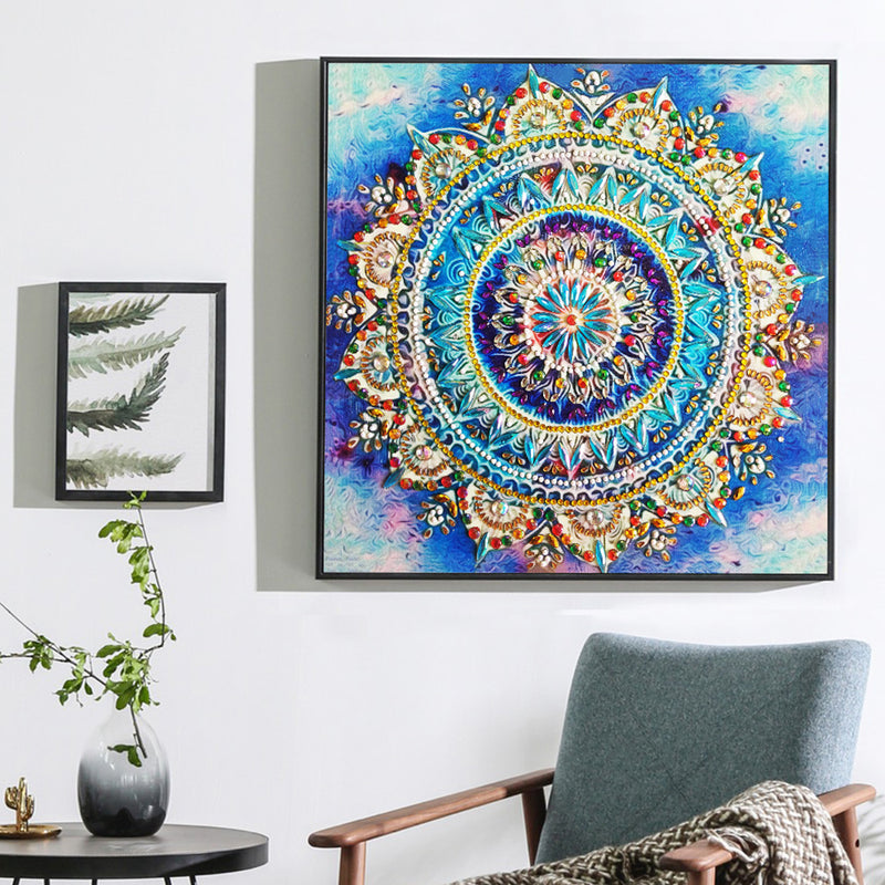 Golden and Blue Lotus Mandala Special Shaped Drills Diamond Painting