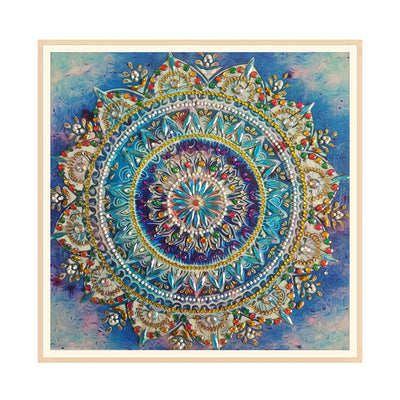 Golden and Blue Lotus Mandala Special Shaped Drills Diamond Painting