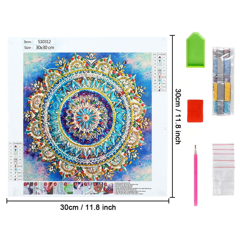 Golden and Blue Lotus Mandala Special Shaped Drills Diamond Painting