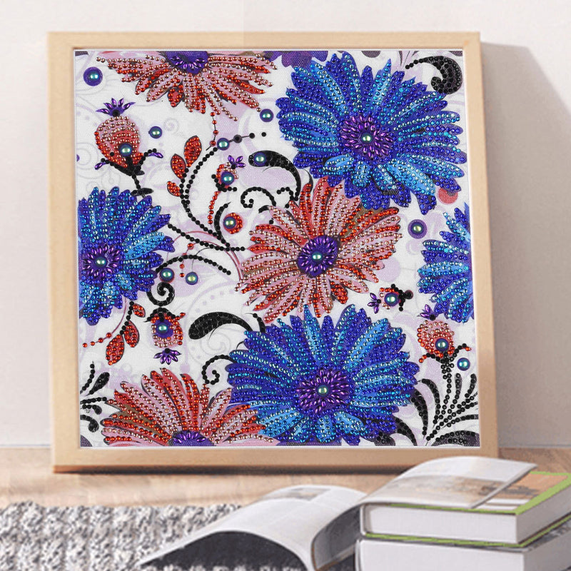 Blue and Red Flower Special Shaped Drills Diamond Painting