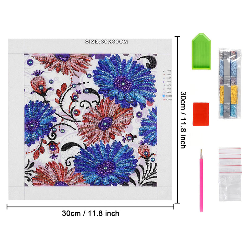 Blue and Red Flower Special Shaped Drills Diamond Painting